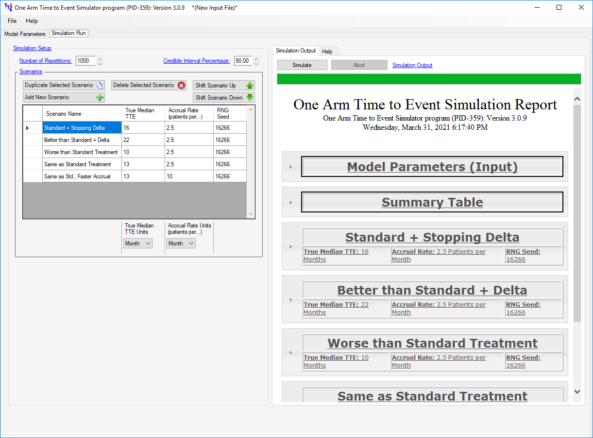 screen shot showing the Simulation Run tab page